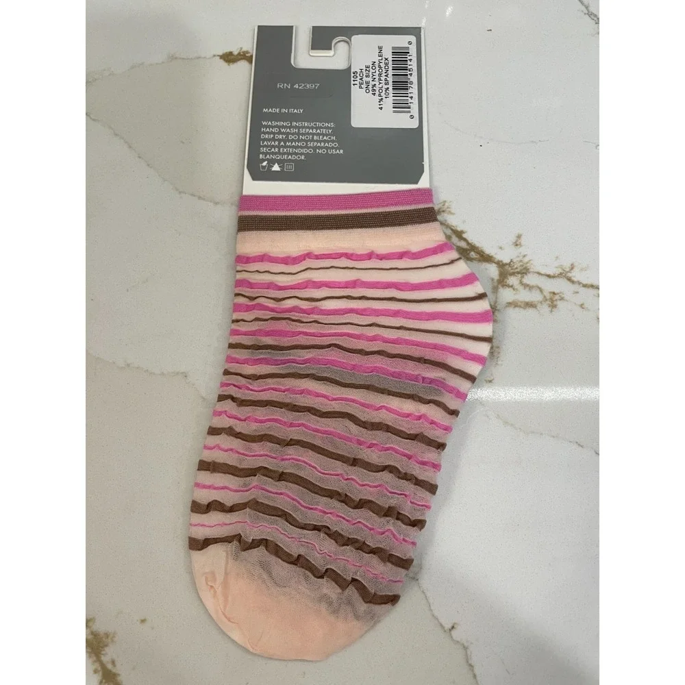Vtg Y2K Sheer Anklet Socks Women One‎ Size Striped Brown Pink No Boundaries New